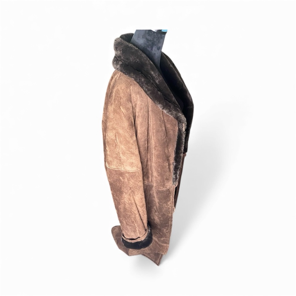 Brown Leather shearling  coat with Fur Trim - Picture 2 of 4